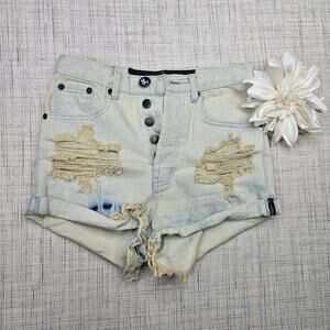 Oneteaspoon Vintage White Destroyed Button Fly Shorts Size‎ 24